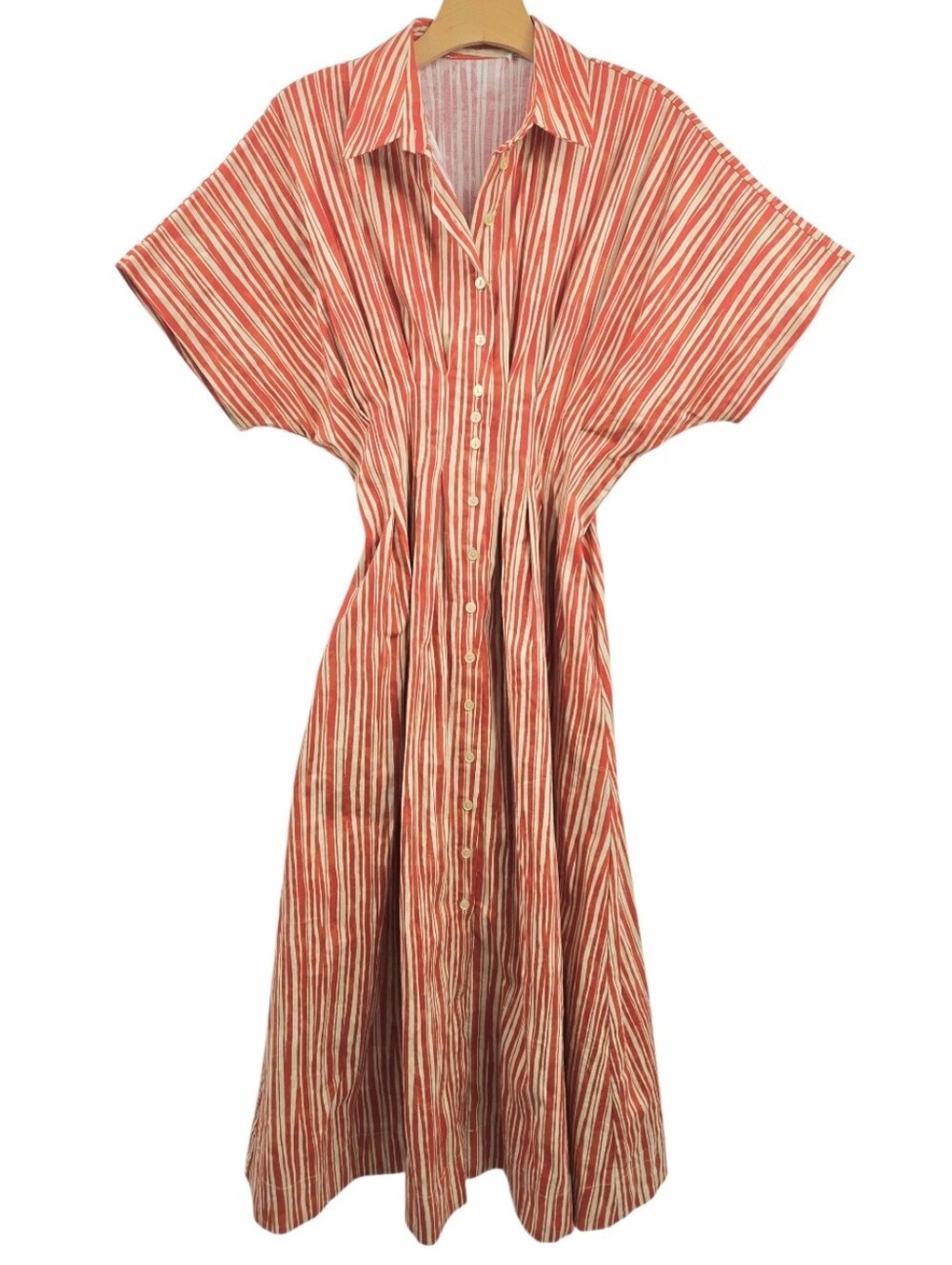Anthropologie Exquise The Tobie Shirt Dress Striped Red Button Midi - Picture 2 of 16